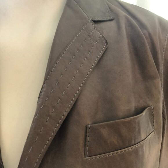 Hugo Boss Lined 2 Button Lamb Leather Blazer Jacket w Pickstitching Brown Sz 8 - Picture 12 of 16